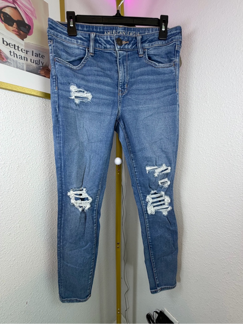 American Eagle Outfitters Women's Ripped Skinny Jeans - Blue - Size 12 - Fuzzies